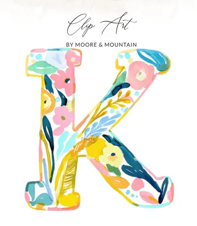 Floral Letter K SVG, Watercolor Initial K Monogram, Preppy Clip Art Digital Download, Alphabet Design for Crafts, Printable Nursery Art