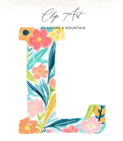 Floral Letter L SVG PNG Digital, Watercolor Monogram L Clipart, Botanical Alphabet Initial L, Printable Art, Nursery Decor, Instant Download