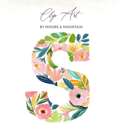 Floral Letter S SVG PNG, Watercolor Initial S Digital Art, Flower Alphabet Print, Monogram S Clipart, Nursery Decor, Wedding Invitation