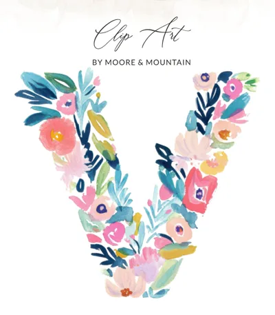 Floral Letter V SVG, PNG, Watercolor V Clipart, Alphabet V Initial, Flower Monogram V Digital Download, Personalized Art Print