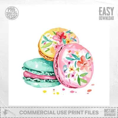 Three colorful macarons with floral watercolor designs and "Easy Download" text.