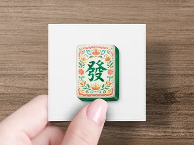 Floral Mahjong Tile PNG Digital Download, Chinoiserie Green Dragon Fa Tile Clipart, Colorful Game Night Art, Preppy Grandmillennial Print