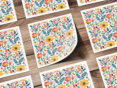 Floral Meadow with Ladybugs and Plants Digital Download | Nature - inspired Art Print - Moore and Mountain