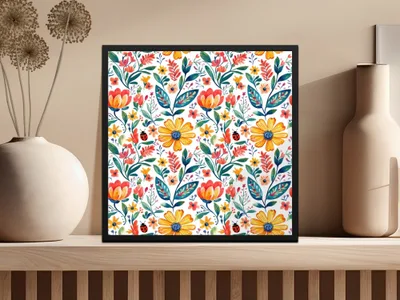 Floral Meadow with Ladybugs and Plants Digital Download | Nature - inspired Art Print - Moore and Mountain