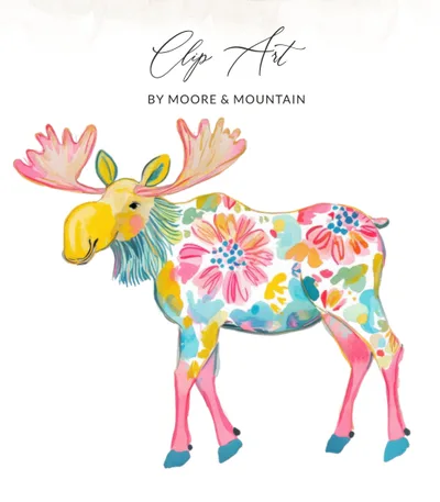 Floral Moose PNG, SVG Preppy Digital Art, Watercolor Animal Clipart, Pastel Rainbow Illustration, Colorful Girly Graphic, Trendy Sticker