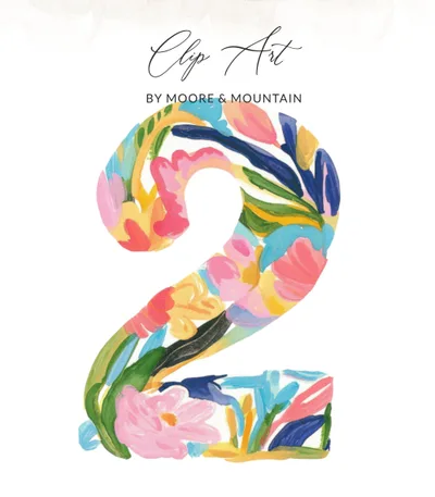 Floral Number 2 Digital Art PNG SVG | Preppy Clip Art PNG | Second Birthday Graphic | Whimsical Painted Number Two | Craft Asset