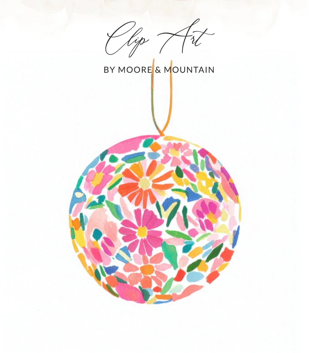 Colorful floral ornament with "Clip Art BY MOORE & MOUNTAIN" text.