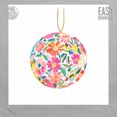 Floral ornament with string hanging, colorful illustration with "Easy Download" text.