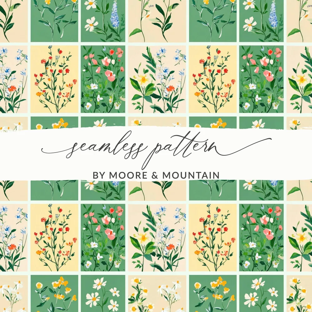 Floral Patchwork Background Grid of Flowers, Colorful Floral Pattern Squares Seamless Design Surface - Moore and Mountain