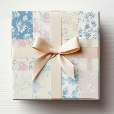 Elegant Floral Patchwork Gift Box with Ribbon