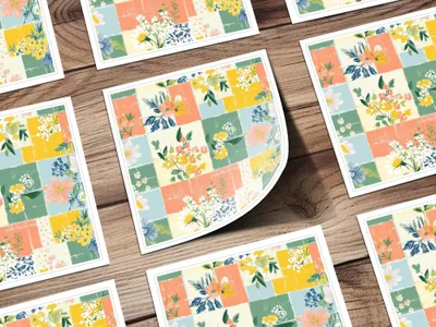 Colorful Floral Patchwork Design Sticker Sheets