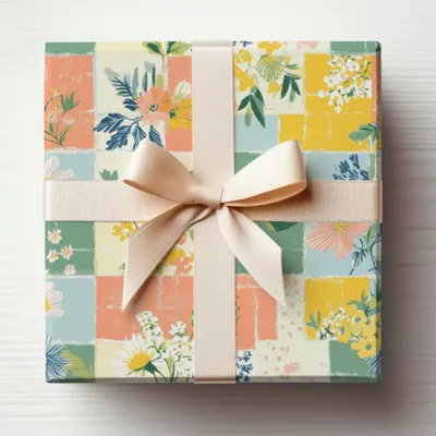 Floral Patchwork Design Gift Box with Bow for Any Occasion