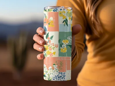 Floral Patchwork Design Tumbler with Bright Colors