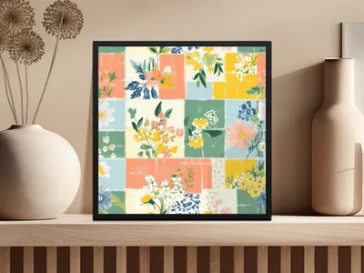 Vibrant Floral Patchwork Theme Art for Home Decor