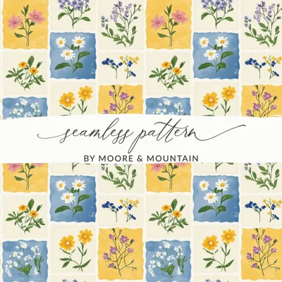 Floral Patchwork Digital Paper, Wildflower Seamless Pattern, Cottagecore Botanical Design, Rustic Flower Background, Scrapbook Paper, Daisy
