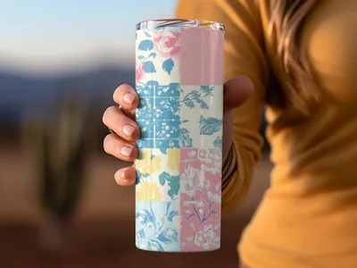 Floral Patchwork Design Tall Tumbler for Beverages