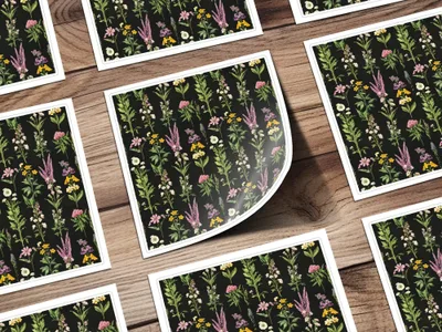 Floral Pattern Digital Download, Vintage Flower Repeat Pattern, Seamless Botanical Design, Black Background, Digital Paper, Floral JPEG - Moore and Mountain