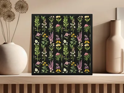 Floral Pattern Digital Download, Vintage Flower Repeat Pattern, Seamless Botanical Design, Black Background, Digital Paper, Floral JPEG - Moore and Mountain