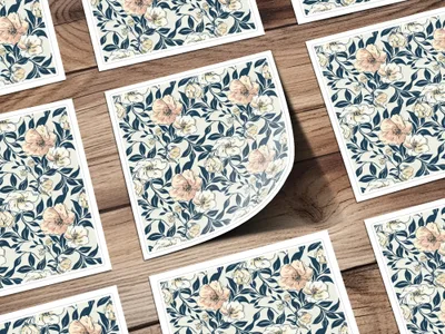 Floral Pattern Digital Paper, Beige and Navy Seamless Design, Flower Digital Background, Botanical JPEG File, Scrapbook Paper - Moore and Mountain