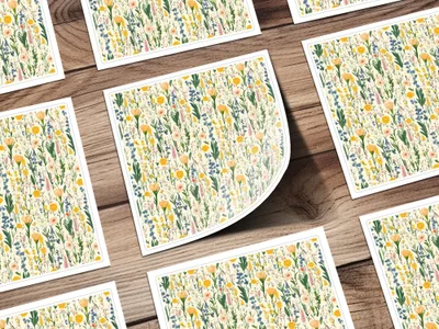 Floral Pattern Digital Paper, Flower Seamless Design, Springtime Scrapbook Paper, Printable Fabric Pattern, Yellow, Blue, Pink Flowers - Moore and Mountain