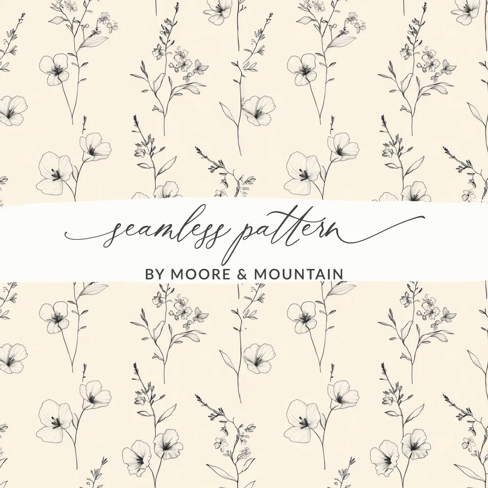 Floral Pattern Digital Paper, Flower Seamless Pattern, Botanical Print, Minimalist Design, Fabric Design, Digital Download - Moore and Mountain