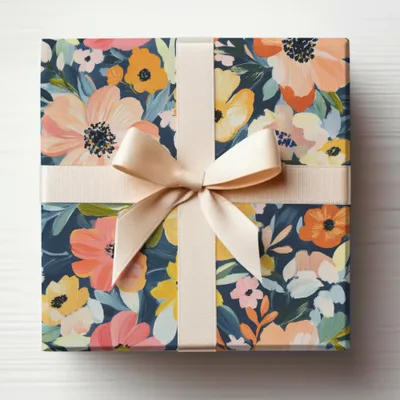 Elegant Floral Design Gift Box with Ribbon Wrap