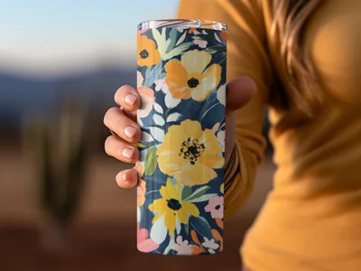 Colorful Floral Design Insulated Tumbler Beverage Holder
