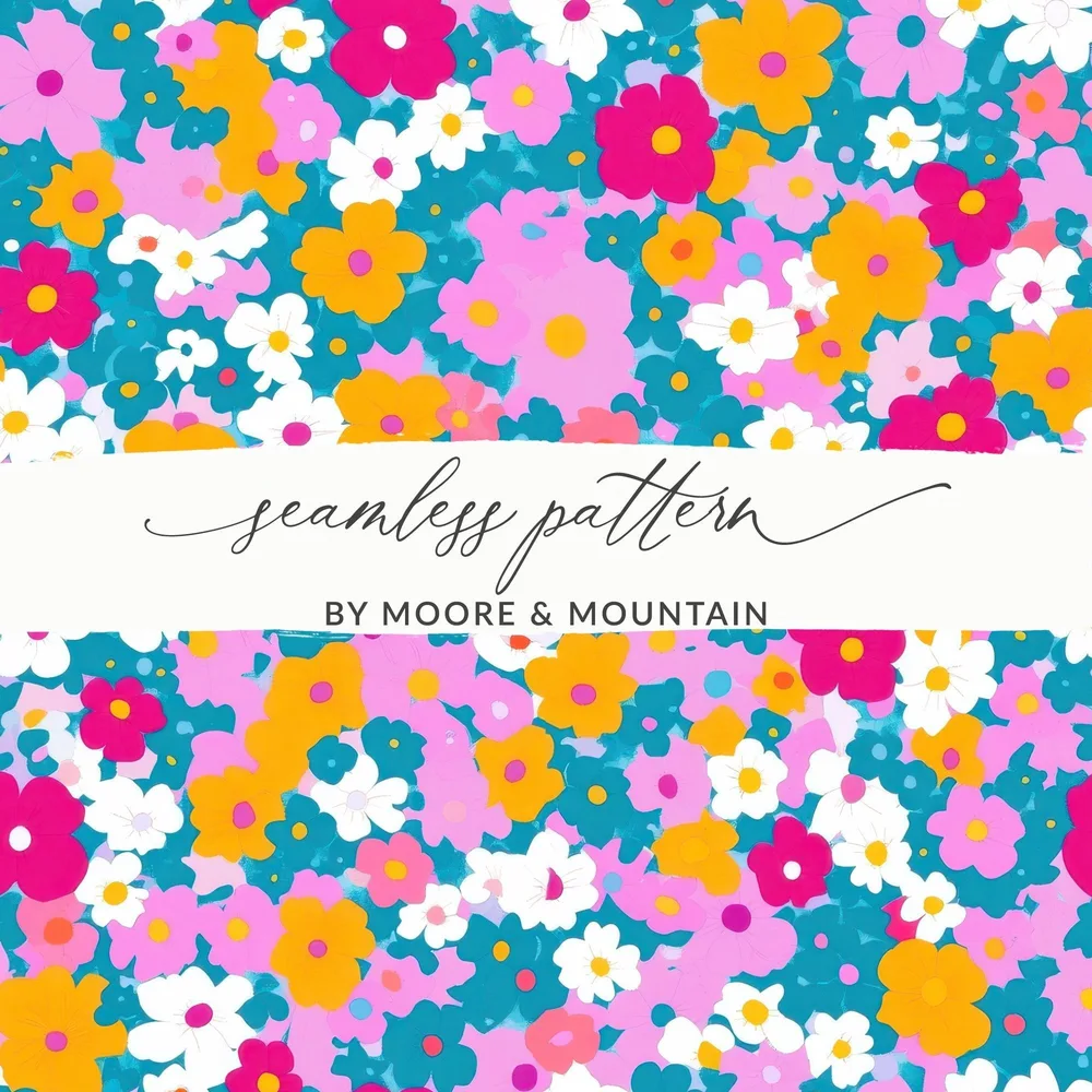 Ditsy Girly Seamless Background for Commecial Use POD Use Retro Daisies - Moore and Mountain