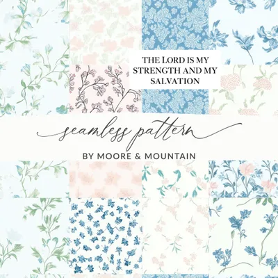 Floral Pattern Digital Paper, Seamless Flower Background, The Lord Is My Strength and My Salvation, Printable Scrapbook Paper, 12x12 inches