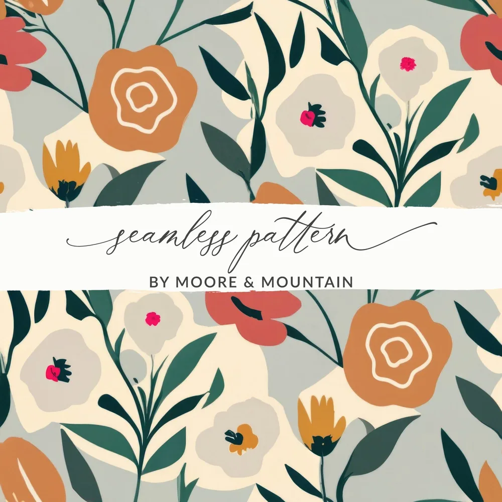 Floral Pattern Digital Paper, Seamless Flower Design, Botanical Illustration, Autumn Colors Digital, Printable Fabric Design, Scrapbook - Moore and Mountain