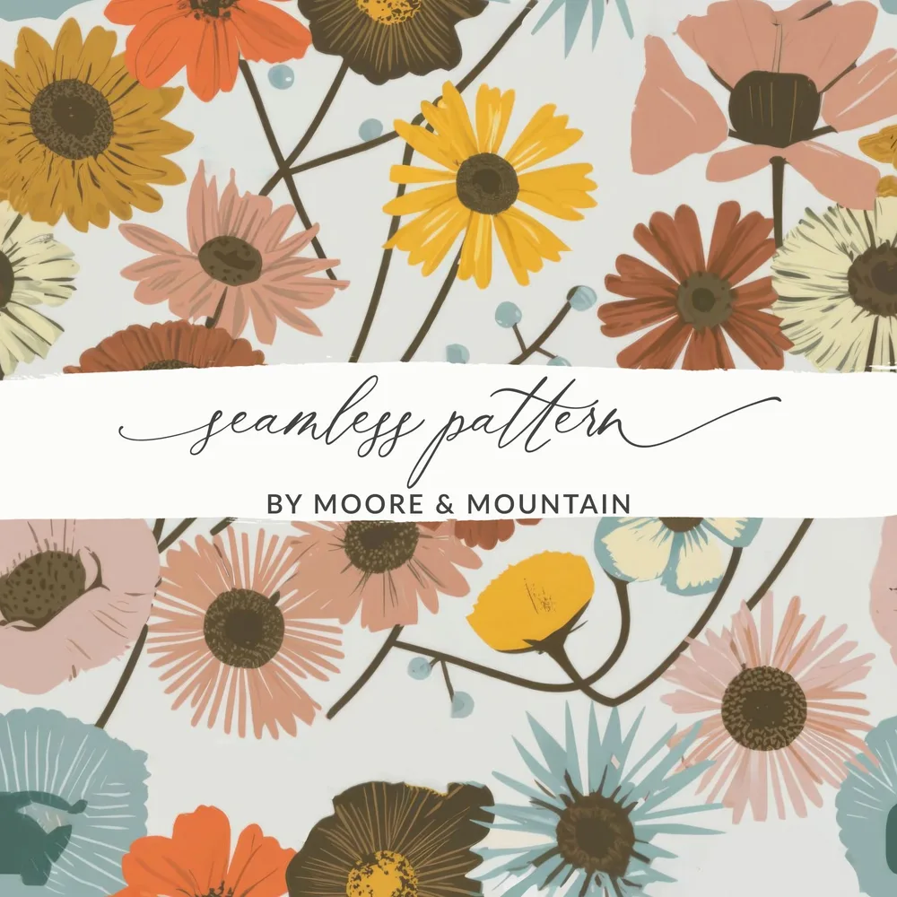 Floral Pattern Digital Paper, Seamless Flower Digital Backgrounds, Boho Flower Print, Rustic Floral Pattern, Digital Download, Commercial - Moore and Mountain