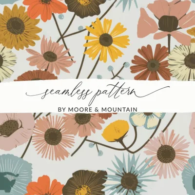 Floral Pattern Digital Paper, Seamless Flower Digital Backgrounds, Boho Flower Print, Rustic Floral Pattern, Digital Download, Commercial