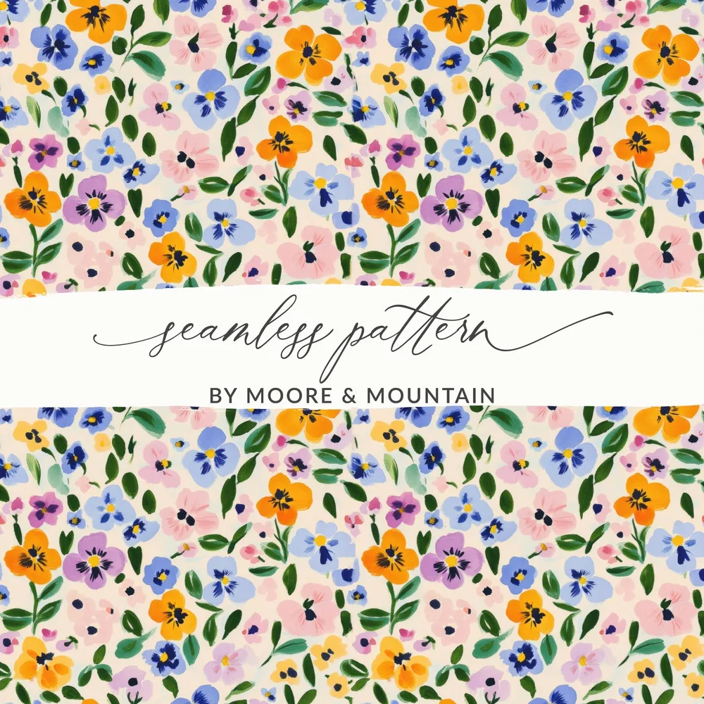 Floral Pattern Digital Paper, Seamless Flower Pattern, Pansy Flower Design, Fabric Pattern, Digital Download, Commercial Use - Moore and Mountain