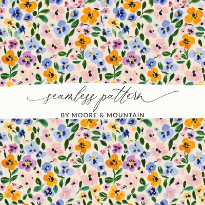 Floral Pattern Digital Paper, Seamless Flower Pattern, Pansy Flower Design, Fabric Pattern, Digital Download, Commercial Use