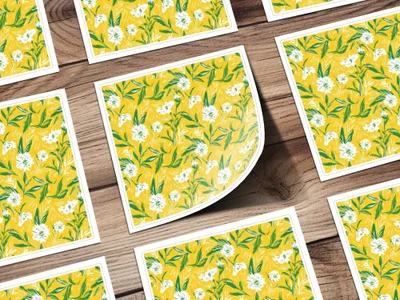 Floral Pattern Digital Paper, Yellow Background, Botanical Print, White Flower Seamless Pattern, Commercial Use Digital Paper - Moore and Mountain