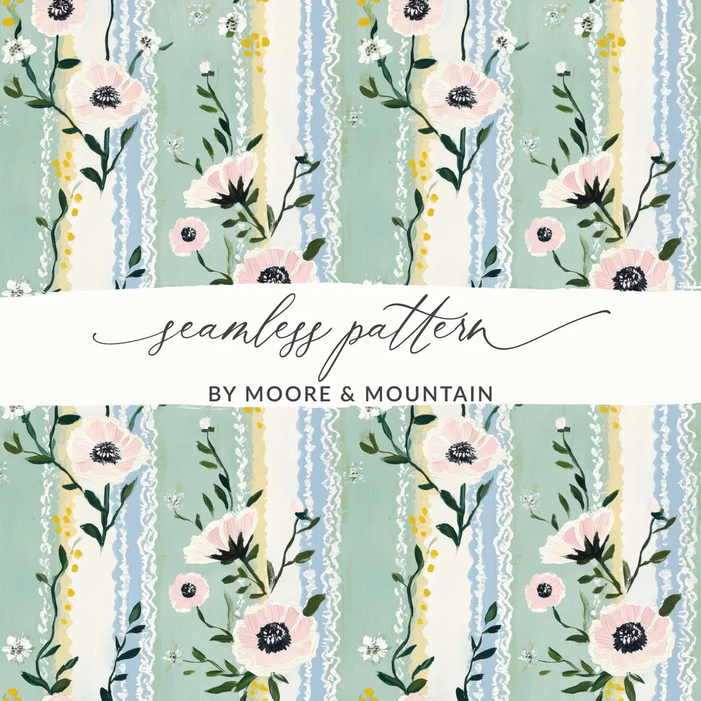 Floral Pattern Digital, Pastel Flowers, Seamless Design, Anemone Print, Surface Pattern, Digital Paper for Fabric, Commercial Use - Moore and Mountain