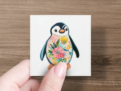 Floral Penguin PNG Clipart Digital Download, Cute Watercolor Penguin Sublimation Design, Whimsical Nursery Wall Art Printable File
