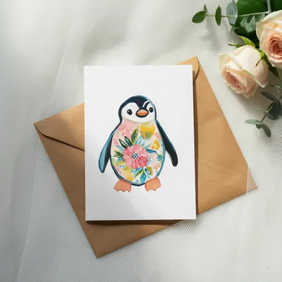 Floral Penguin PNG Clipart Digital Download, Cute Watercolor Penguin Sublimation Design, Whimsical Nursery Wall Art Printable File