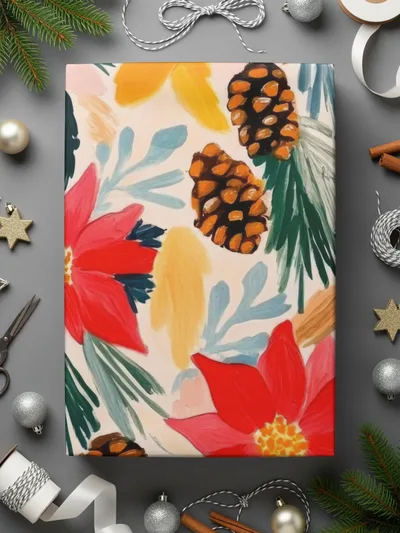 Floral Pine Cone Digital Paper, Christmas Flower Pattern, Winter Digital Paper, Seamless Pattern, 12x12 JPEG, Commercial Use Digital - Moore and Mountain