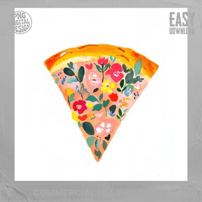 Watercolor slice of pizza with floral pattern and "Easy Download" text.