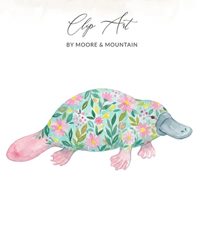 Floral Platypus Watercolor Digital Print, Whimsical Animal Nursery Art, Cute Platypus Illustration Download, Nature Lover Gift
