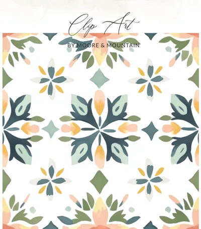 Floral Preppy png svg, Watercolor Tile Design, Hand Painted Illustration, Girly Graphic, Preppy Painterly svg, Sublimation png Download