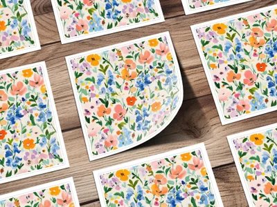 Colorful Garden Floral Pattern Square Sticker Sheets