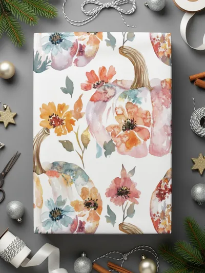 Floral Pumpkin Digital Paper, Watercolor Seamless Pattern, Autumn Fall Design, Scrapbook Paper, Fabric Design, Digital Download - Moore and Mountain