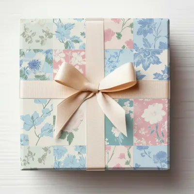 Elegant Floral Patchwork Gift Box with Cream Ribbon