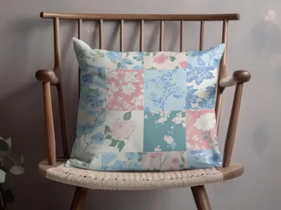 Pastel Floral Patchwork Pattern Throw Pillow