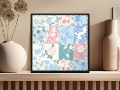 Floral Patchwork Square Print Wall Art Decor
