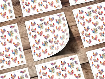 Floral Rooster Seamless Pattern Digital Paper, Chicken Printable Background, Watercolor Animal Design, Fabric Design, Scrapbook Paper - Moore and Mountain