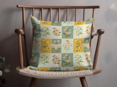Rooted in Christ Floral Checkered Decorative Pillow