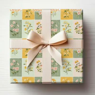 Floral Patterned Gift Box with Cream Ribbon Decor